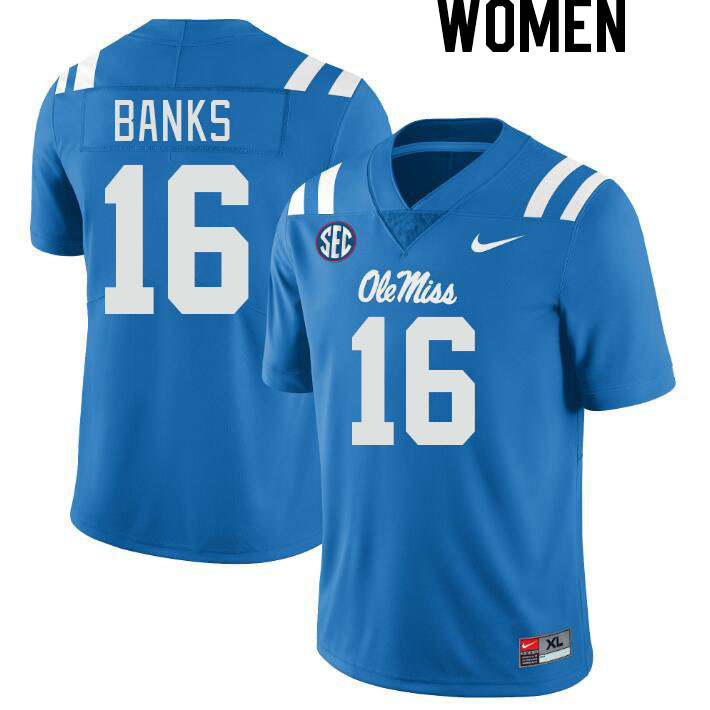 Women #16 Yam Banks Ole Miss Rebels College Football Jerseys Stitched-Power Blue